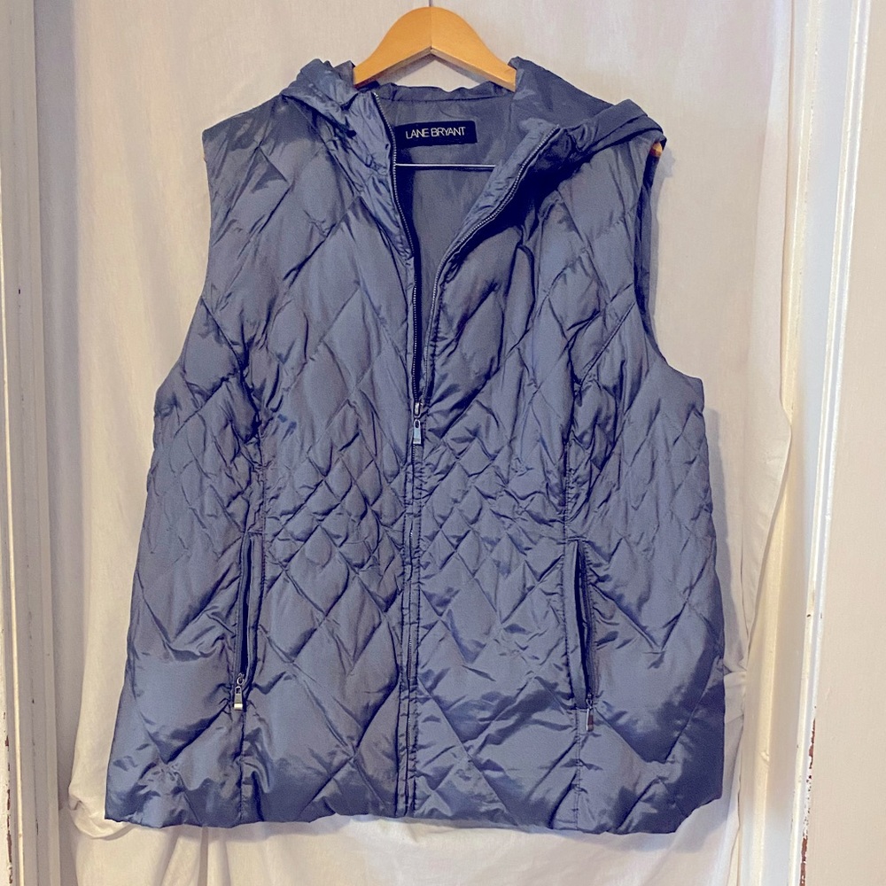 Lane Bryant Navy Quilted Hooded Puffer Vest